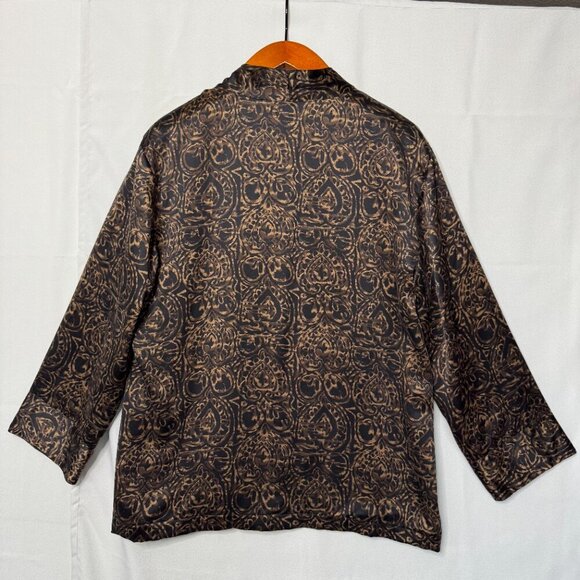 Vintage Chicos Design 100% Silk Brown Tan Black Filigree Print Tunic Jacket - Picture 9 of 11